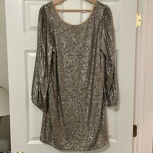 Sequined Silver Cocktail Holiday Party Dress